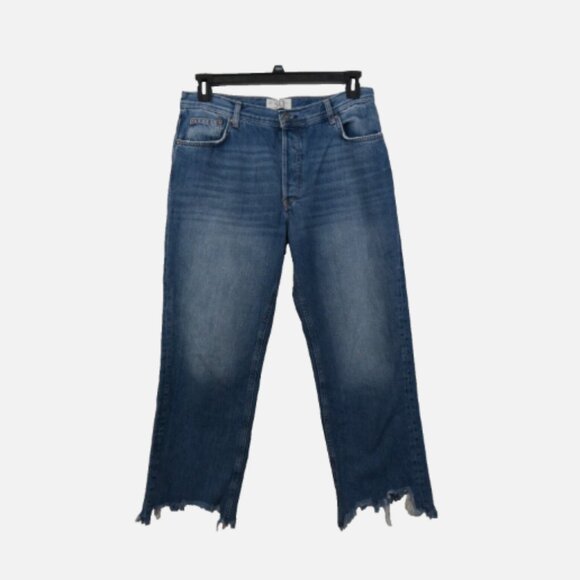 Free People Maggie Mid Rise Straight Leg Distressed Jeans Size 30 Frayed Hem - Picture 1 of 5